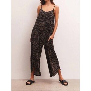 NWT Z SUPPLY wide leg flared jumpsuit in wild dot black relaxed fit large new!
